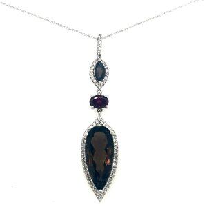 Three-Stone Smoky Topaz/Rhodolite and white topazes Pendant in Sterling Silver